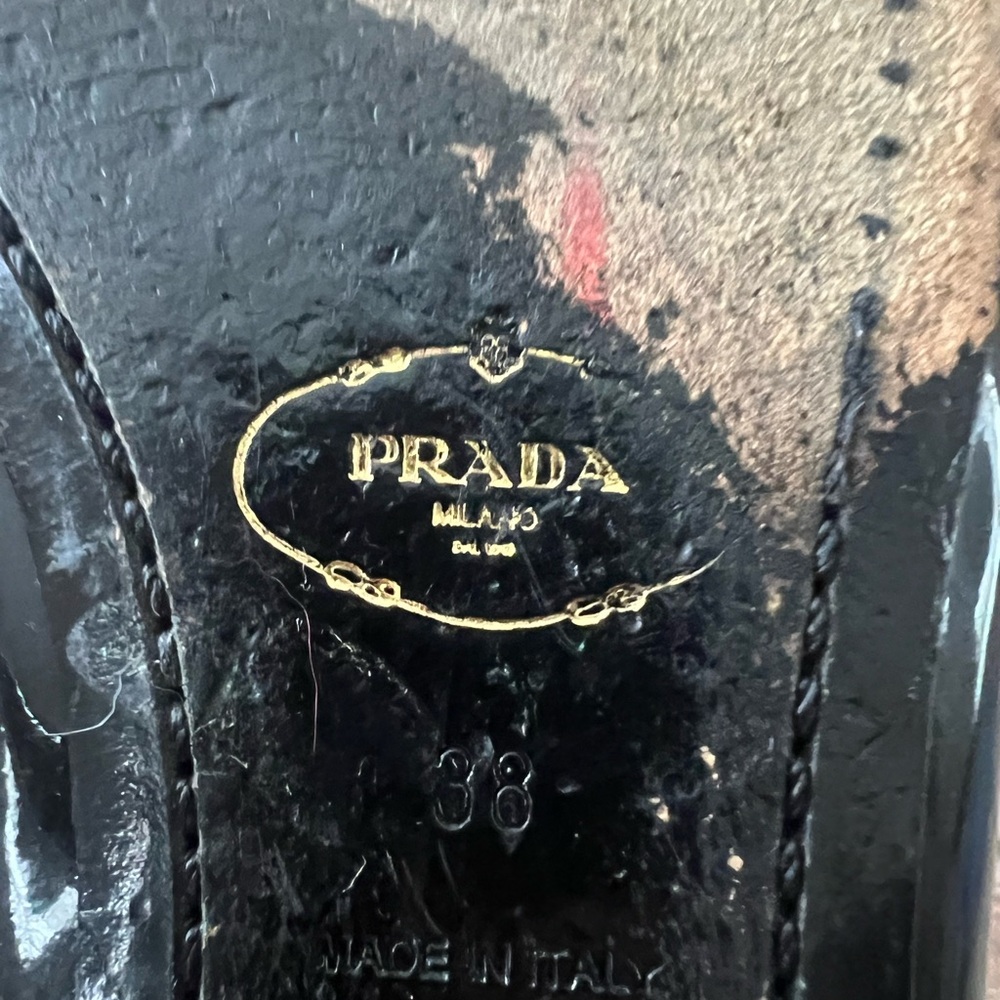 Prada Women's Black and Dark Red Patent Flats - Picture 11 of 13